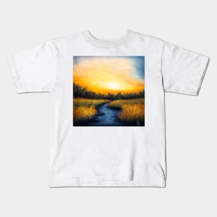 Golden hour over river Kids T-Shirt